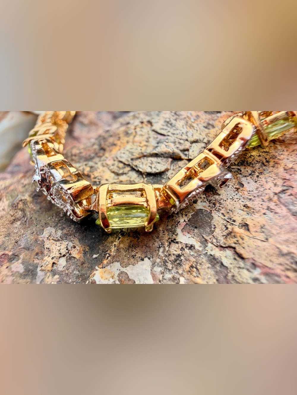 3.55 CTW Peridot & Diamond Gold Plated Bracelet 7.7” - Picture 12 of 13